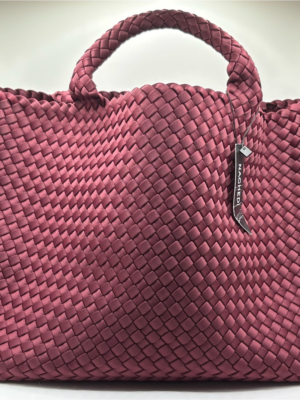 St. Barths Medium Woven Neoprene Tote + Pouch, Wine, NWT + Dust Bag